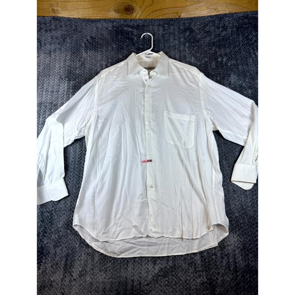 Salvatore Ferragamo Dress Shirt Mens 16.5 White Textured Knit Cotton Formal